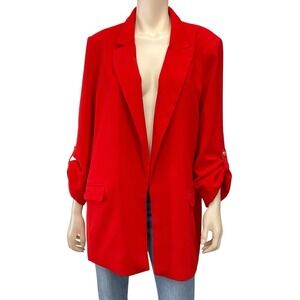 Tahari Blazer Women XL Red Long Sleeve Open Front Lined Roll Tab Notch NWT